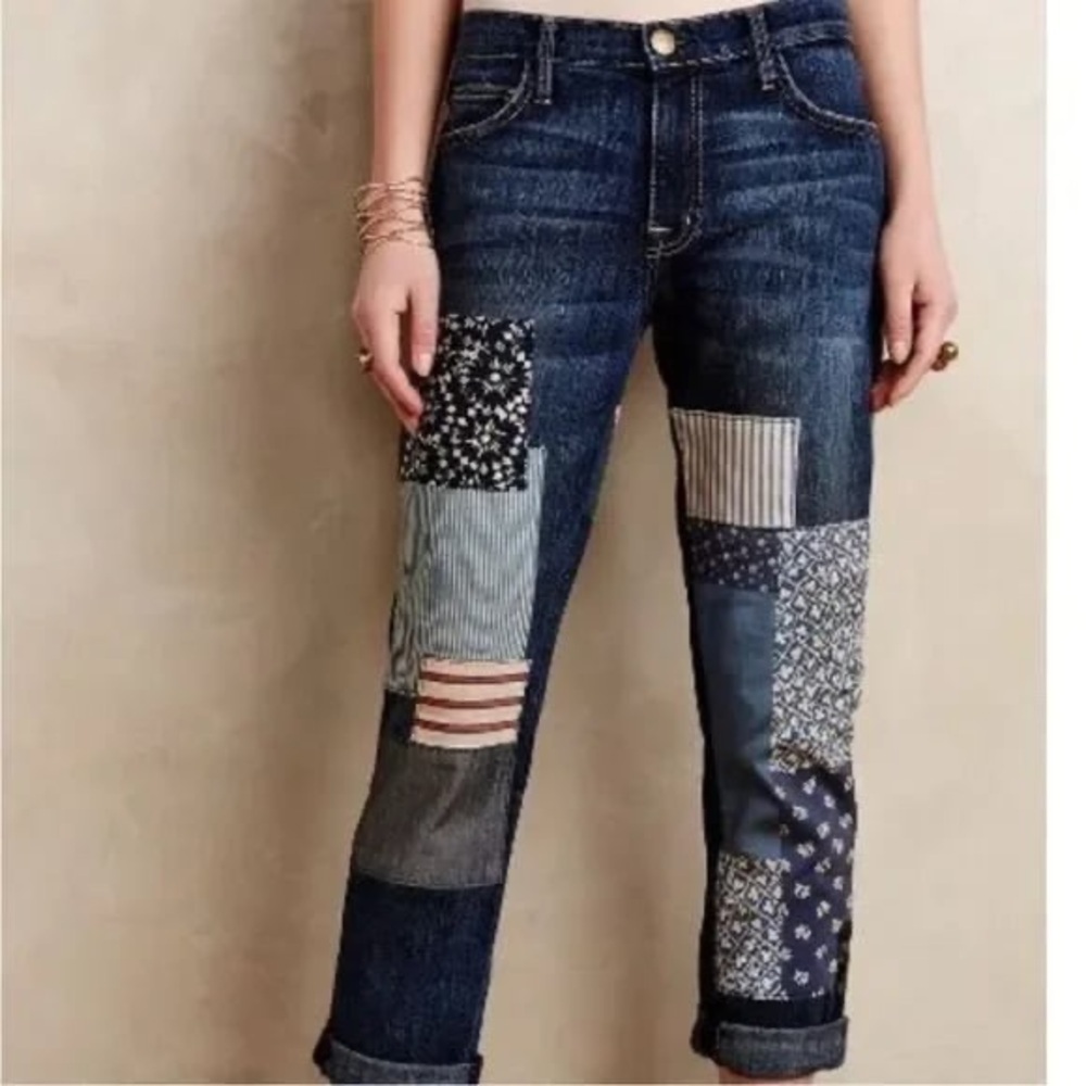 Current/Elliott The Fling Patchwork Jeans Size 26 Cropped